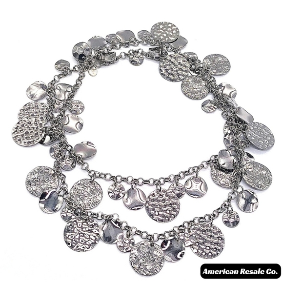 CHICO'S Layered Hammered Medallion Statement Collar Bib Necklace in Silver - Picture 1 of 5